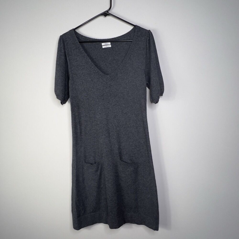 Wallace Gray V-Neck Lambswool Cashmere Angora Short Sleeve Sweater Dress Sz M